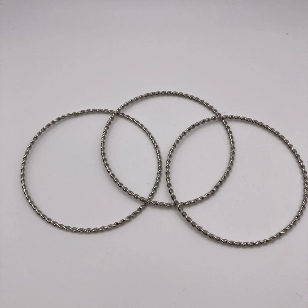 Silver Tone Twisted Rope Bangle Bracelet Set of 3 Costume Jewelry